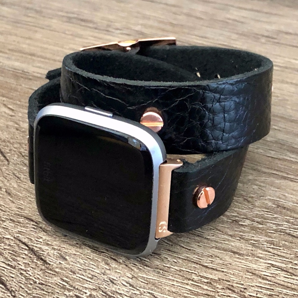 Double Wrap Black Leather Bracelet for Versa Lite